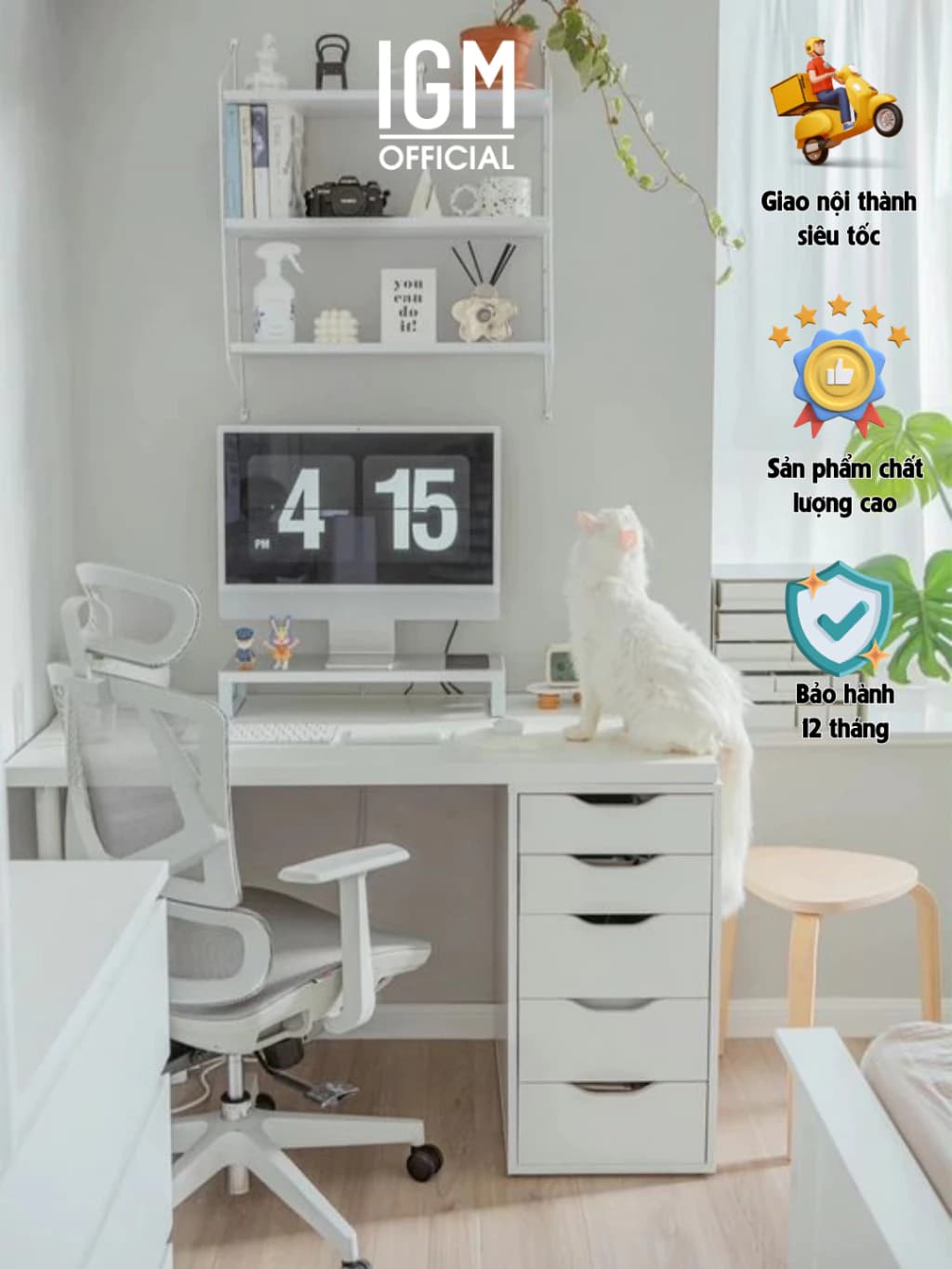 Bàn IKEA 1 Hộc Tủ Trắng IGM Chất Liệu Gỗ MDF Phủ Melamine Chất lượng