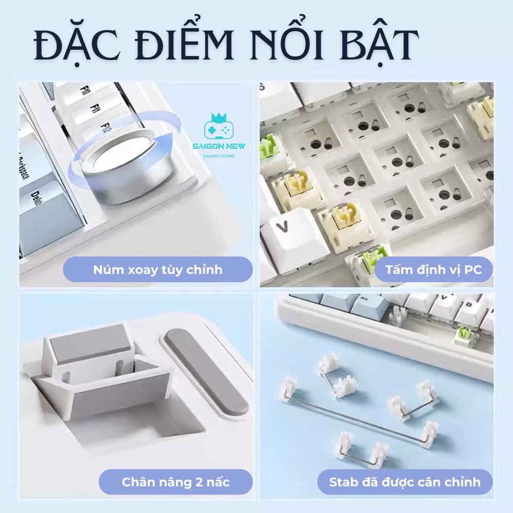 Bàn phím cơ không dây Aula F75 mạch xuôi - Hỗ trợ hotswap mạch 5pin - Có núm xoay tiện lợi - 2