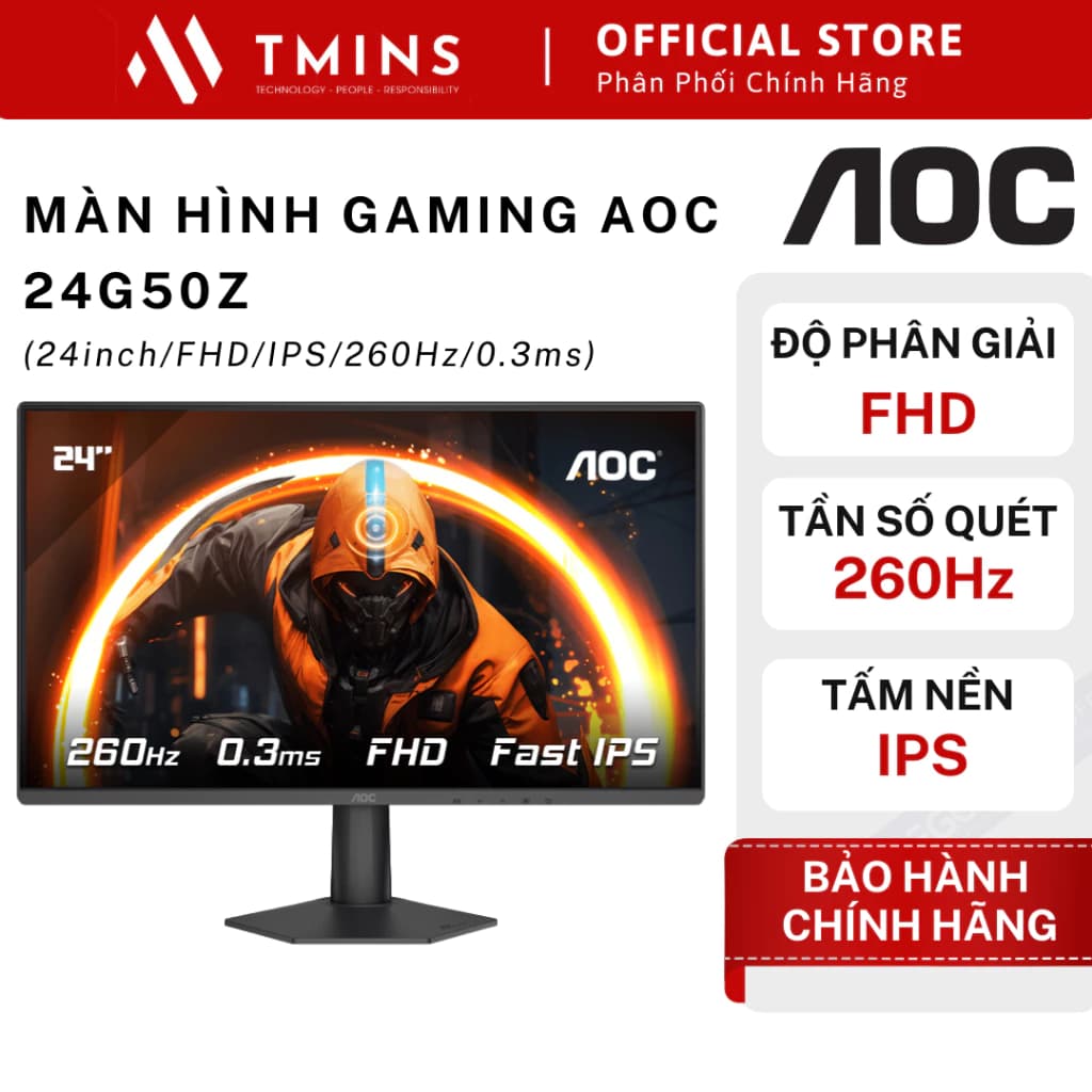 Màn hình Gaming AOC 24G50Z (24inch, FHD, IPS, 260Hz-OC, 0.3ms) - Hàng chính hãng