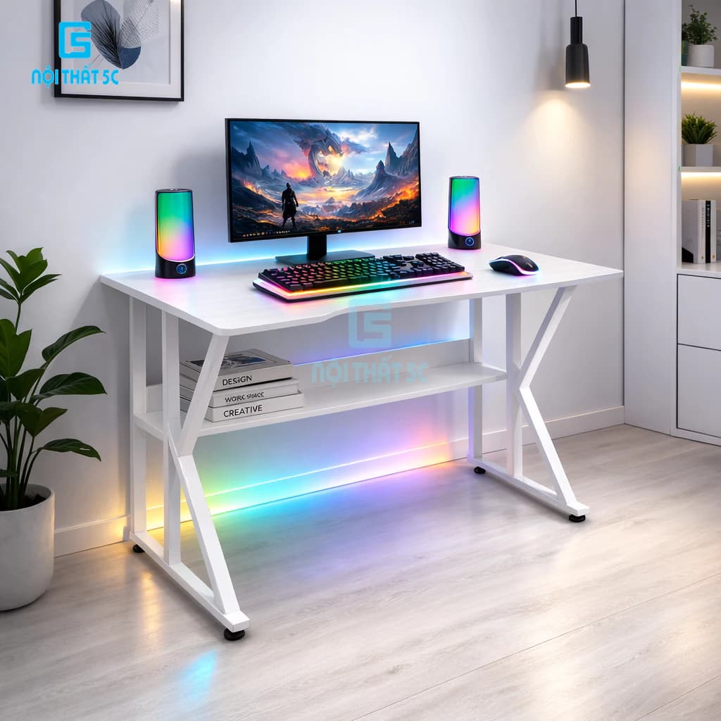 Bàn Gaming Ethan-Double K, Bàn Làm Việc Nội Thất 5C Chân sắt Sơn Tĩnh Điện 20x40mm, Mặt Gỗ MDF Nhiều Kích Thước
