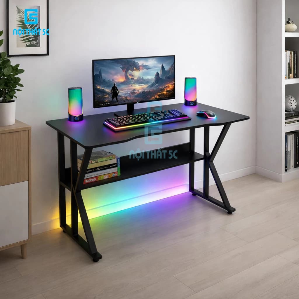 Bàn Gaming Ethan-Double K, Bàn Làm Việc Nội Thất 5C Chân sắt Sơn Tĩnh Điện 20x40mm, Mặt Gỗ MDF Nhiều Kích Thước