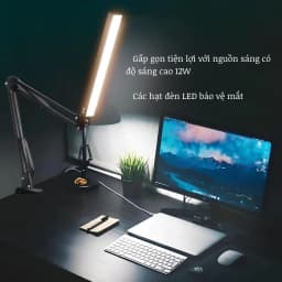 Đèn bàn LED gập điều chỉnh cánh tay dài đa năng, Đèn bàn USB chiếu sáng 10 mức độ bảo vệ mắt ,có thể gấp gọn xoay chỉnh
