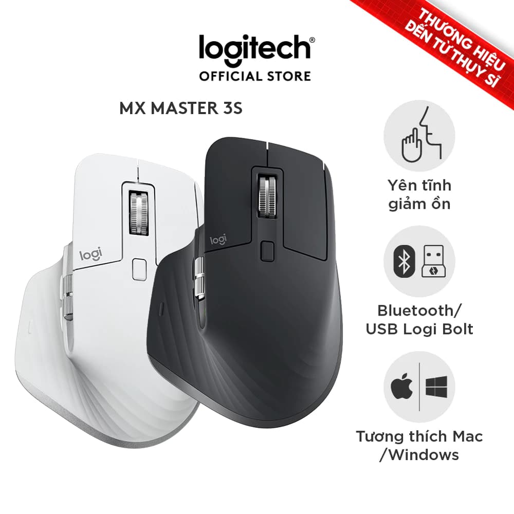 Chuột không dây Bluetooth Logitech MX Master 3s – Yên tĩnh, 8K DPI, Cuộn siêu nhanh, sạc USB-C